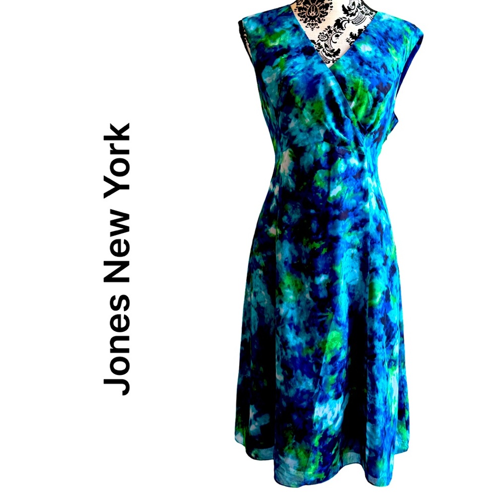 Jones New York Collection Vibrant Blue and Green Midi Dress size 12